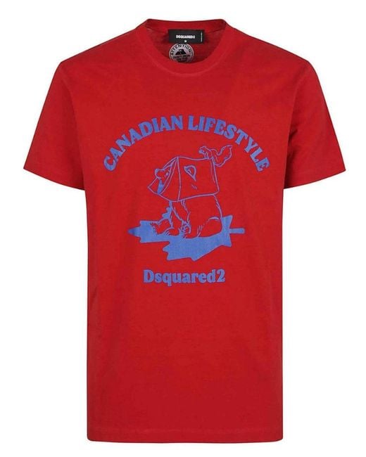 DSquared² Red Canadian Lifestyle Bear Designer T-Shirt for men