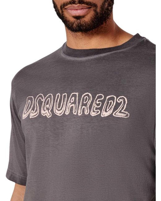 DSquared² Gray Loose Fit Fade Cartoon Logo T-Shirt for men