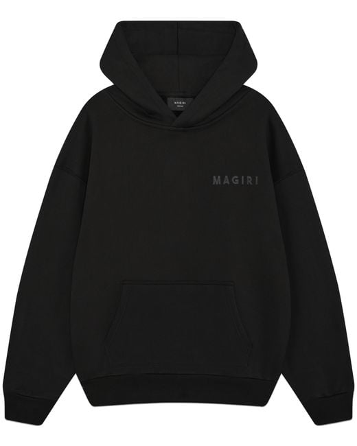 Magrit Black Core Puff Printed Hoodie for men