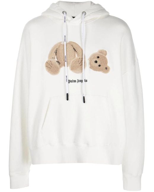 Palm Angels White Bear-print Hoodie for men