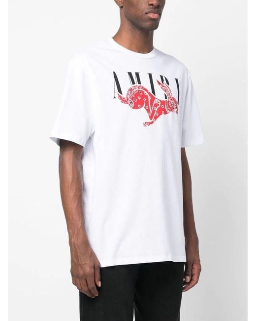 Amiri White Cny Bandana Rabbit Print T-Shirt for men