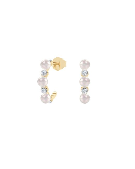 The Diamond Store Metallic Eden 3Mm Round Pearl And Lab Diamond Huggie Earrings