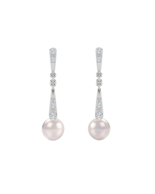 The Diamond Store White Eden 6.5Mm Round Pearl And Lab Diamond Drop Earrings