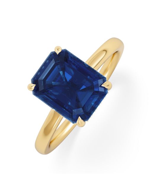 The Diamond Store Blue Amora Gem 2.50Ct Emerald Cut Lab Sapphire Hidden Halo Engagement Ring