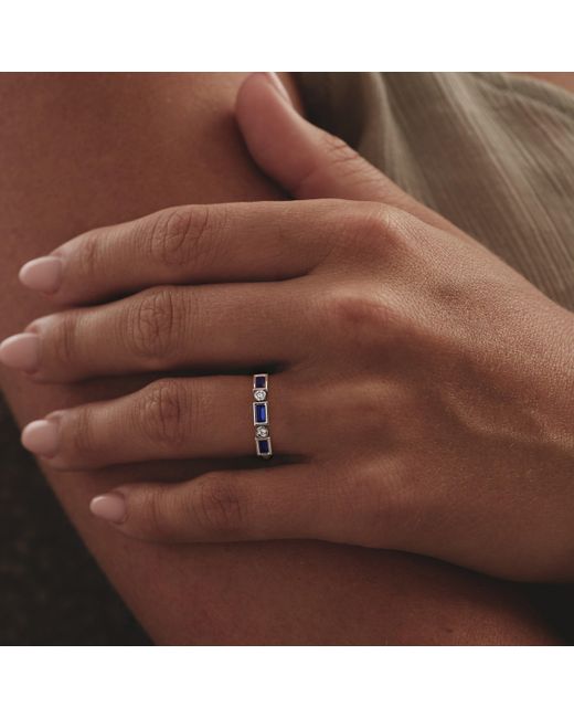 The Diamond Store Blue Forme 0.48Ct Baguette Cut Lab Sapphire 5 Stone Ring