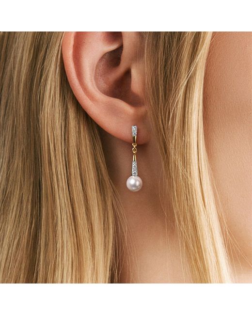 The Diamond Store Metallic Eden 6.5Mm Round Pearl And Lab Diamond Drop Earrings