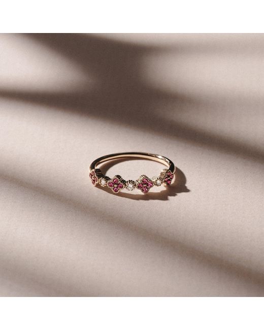 The Diamond Store Metallic Alegria 4 Clover Lab Ruby Ring 0.18Ct