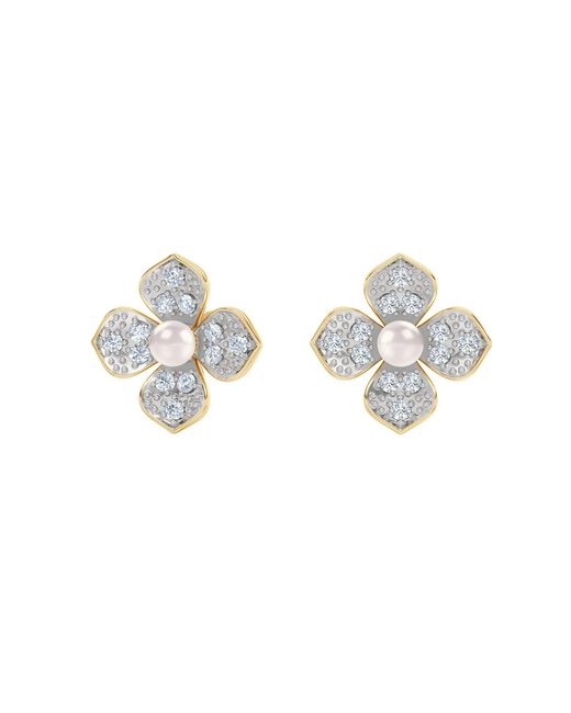 The Diamond Store Metallic Eden 3.5Mm Round Pearl And Lab Diamond Floral Stud Earrings
