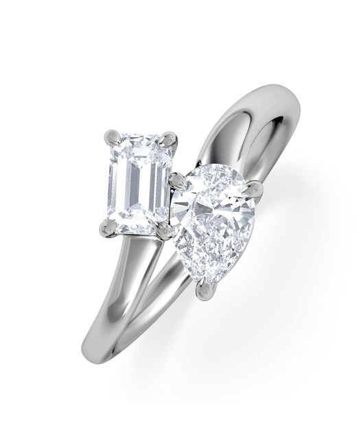 The Diamond Store White Toi Et Moi Emerald And Pear Cut Lab Diamond Ring 1.00Ct F/Vs
