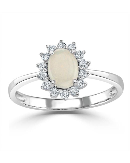 The Diamond Store Metallic Opal 7 X 5Mm And Diamond 9K Ring