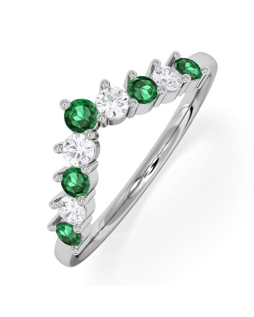The Diamond Store Green Starlit Emerald And Lab Diamond Wishbone Ring