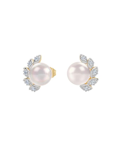 The Diamond Store White Eden 7.5Mm Round Pearl And Lab Diamond Stud Earrings