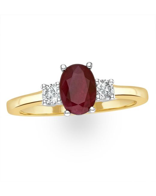 The Diamond Store Red Ruby 7 X 5Mm And Diamond 18K Ring