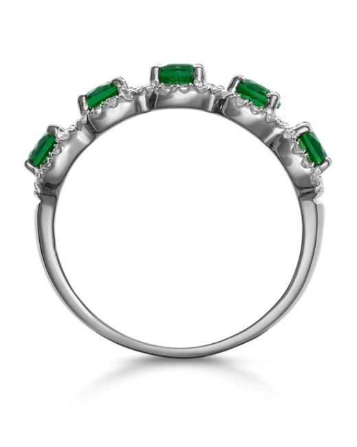 The Diamond Store Green Emerald And Diamond Halo 5 Stone Asteria Ring