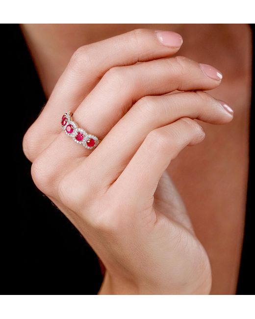 The Diamond Store Pink Ruby And Diamond Halo 5 Stone Asteria Ring