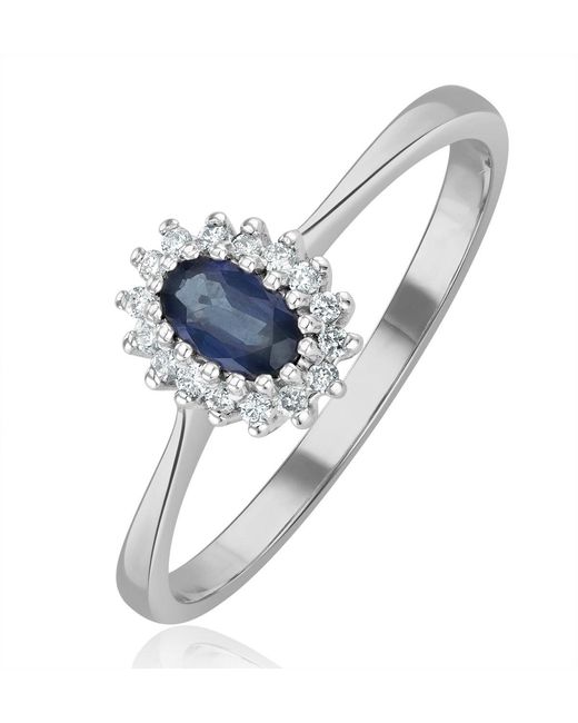 The Diamond Store Blue Sapphire 5 X 3Mm And Diamond 9K Ring A4432