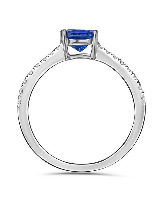 The Diamond Store Blue Astra 2.30Ct Lab Sapphire And Diamond Shoulder Set Cushion Cut Ring