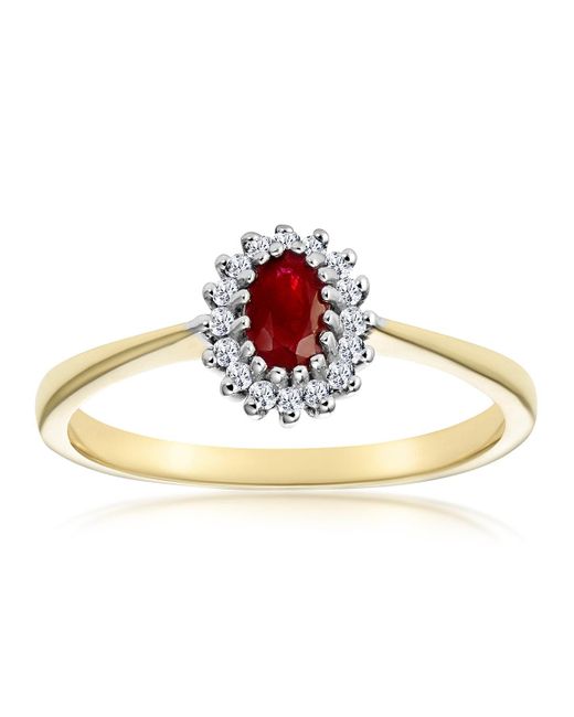 The Diamond Store Metallic Ruby 5 X 3Mm And Diamond 9K Ring
