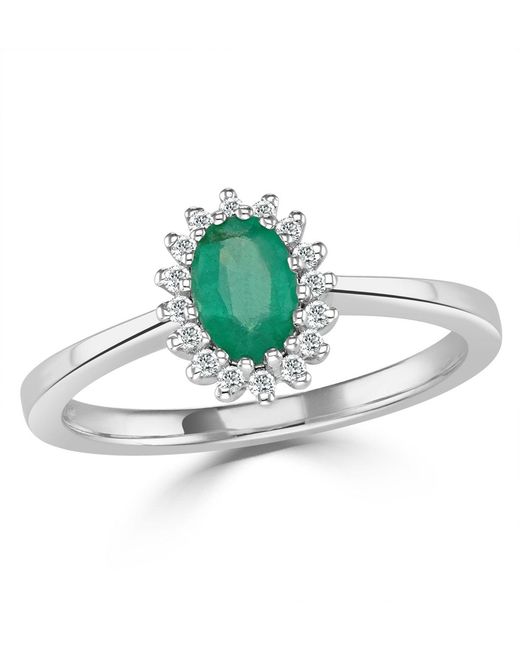 The Diamond Store Green Emerald 6 X 4Mm And Diamond 9K Ring Item A4434