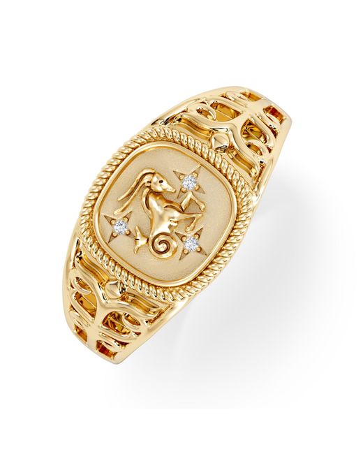 The Diamond Store Metallic Capricorn Zodiac 0.01Ct Lab Diamond Signet Ring
