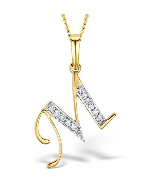 The Diamond Store Metallic Initial 'M' 0.05Ct Lab Diamond Pendant Necklace