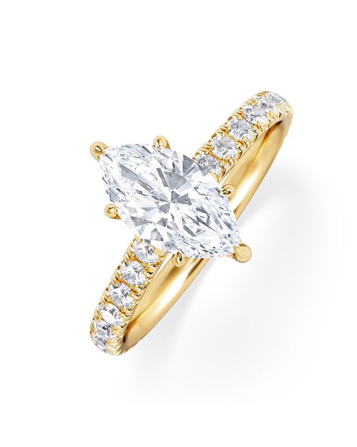 The Diamond Store Metallic Amora Marquise 1.47Ct Hidden Halo Lab Diamond Engagement Ring With Side Stones Set