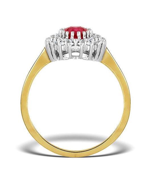 The Diamond Store Red Ruby 7 X 5Mm And Diamond 9K Ring