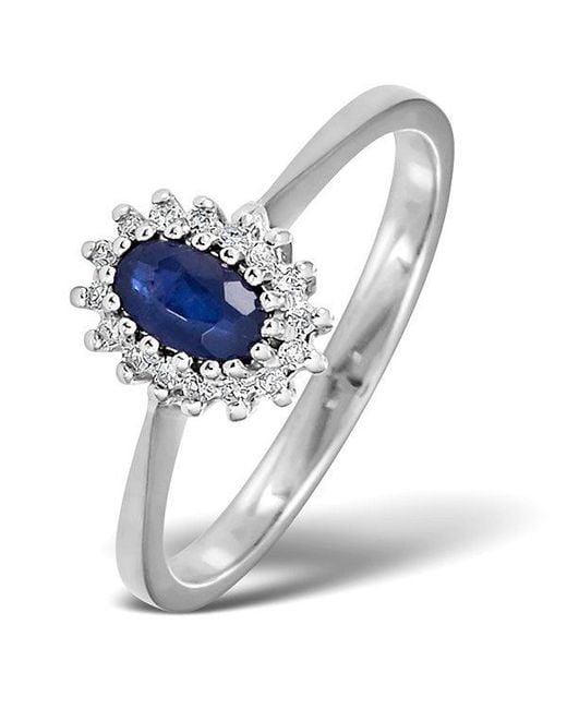 The Diamond Store Blue Sapphire 5 X 3Mm And Diamond 18K Ring