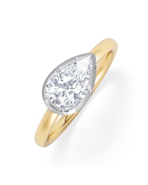 The Diamond Store Metallic East West 1.00Ct Pear Cut Lab Diamond Solitaire Engagement Ring