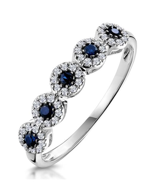 The Diamond Store Blue Sapphire And Halo Diamond Stellato Eternity Ring