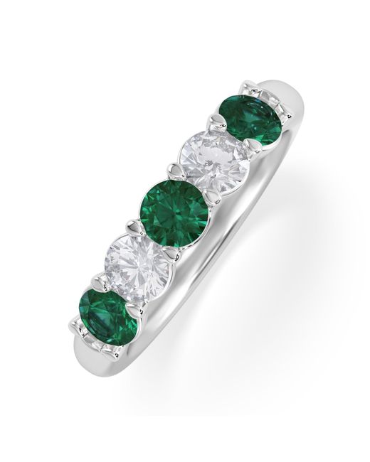 The Diamond Store Green Solene 0.75Ct Round Cut Lab Emerald And Lab Diamond Half Eternity Ring