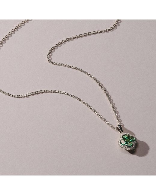 The Diamond Store Green Alegria 0.75Ct Lab Emerald Halo Pendant Necklace