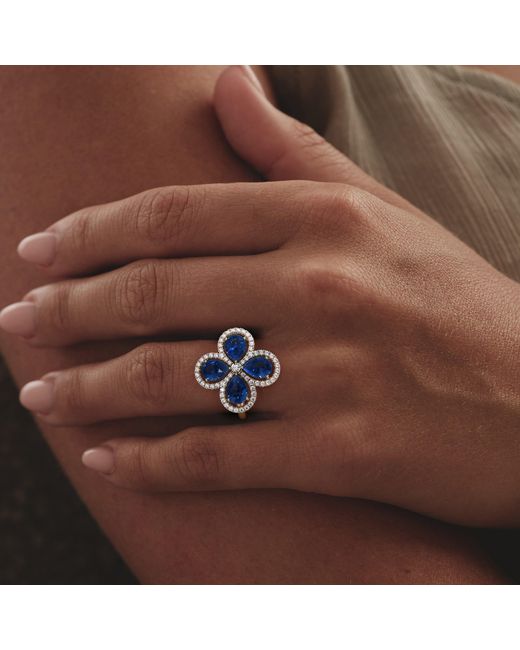 The Diamond Store Blue Bloom 3.40Ct Lab Sapphire And Lab Diamond Ring