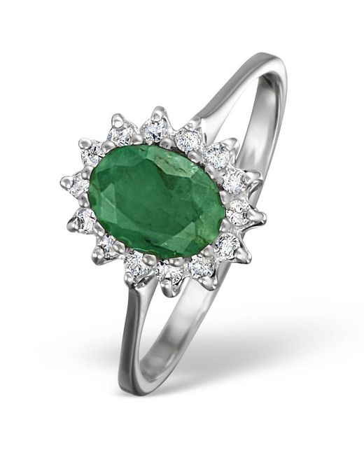 The Diamond Store Green Emerald 0.83Ct And Diamond 9K Ring