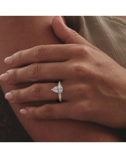 The Diamond Store White Origin 2.25Ct Pear Cut Lab Diamond Solitaire Engagement Ring With Side Stones
