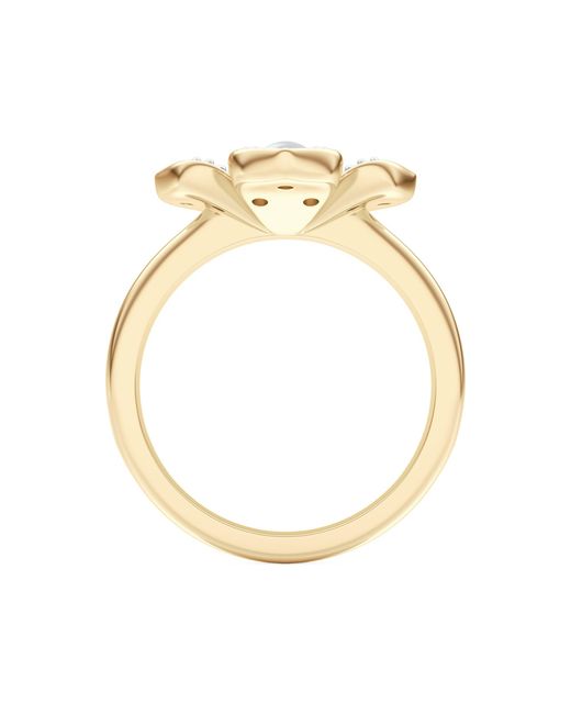 The Diamond Store Metallic Eden 3Mm Round Pearl And Lab Diamond Floral Ring