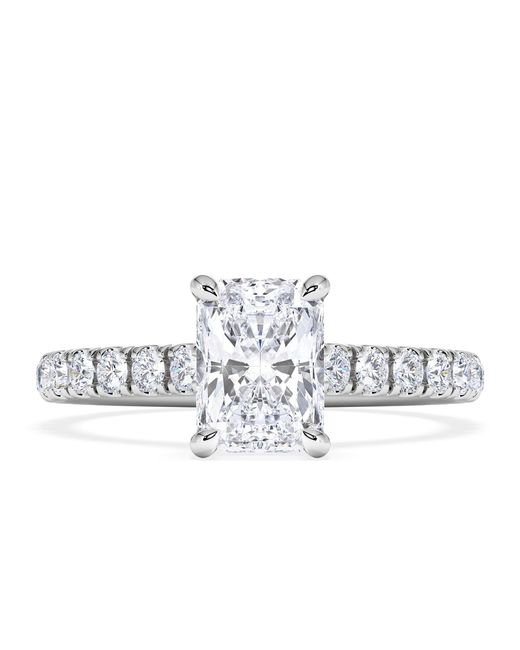 The Diamond Store White Amora Radiant 1.00Ct Hidden Halo Diamond Engagement Ring With Side Stones Set