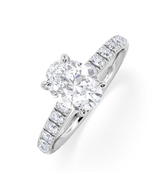 The Diamond Store White Amora Oval 1.00Ct Hidden Halo Diamond Engagement Ring With Side Stones Set