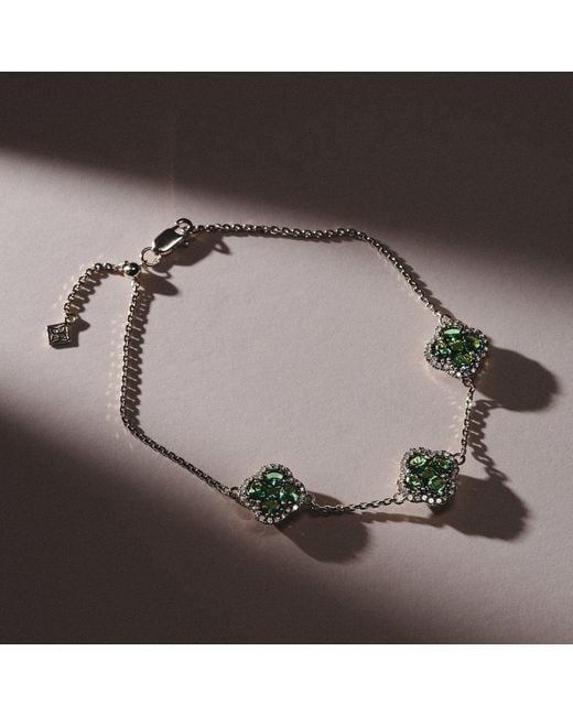 The Diamond Store Green Alegria 2.25Ct Lab Emerald 3 Clover Halo Bracelet