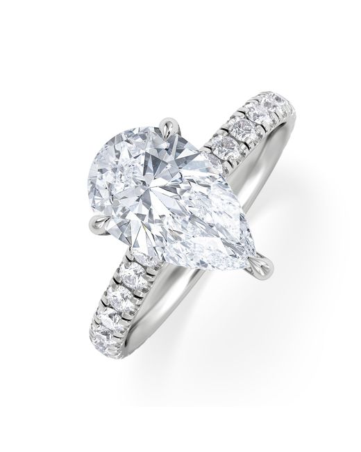 The Diamond Store Blue Amora Pear 2.55Ct Hidden Halo Lab Diamond Engagement Ring With Side Stones Set