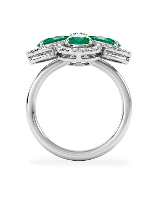 The Diamond Store Green Bloom 3.20Ct Lab Emerald And Lab Diamond Ring