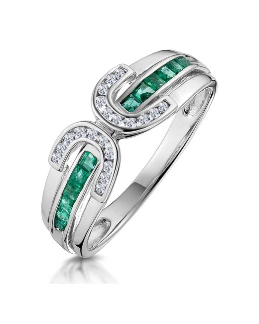 The Diamond Store Green Emerald And 0.12Ct Diamond Ring 9K