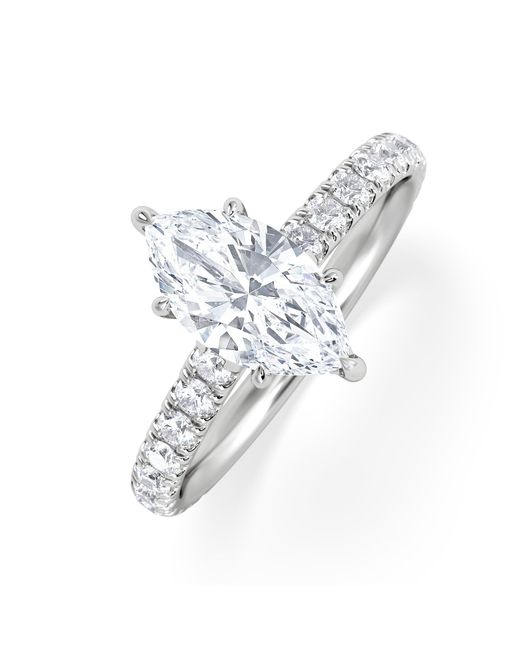 The Diamond Store White Amora Marquise 1.47Ct Hidden Halo Lab Diamond Engagement Ring With Side Stones Set