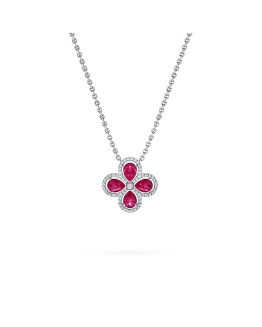 The Diamond Store Pink Bloom 3.30Ct Lab Ruby And Lab Diamond Necklace