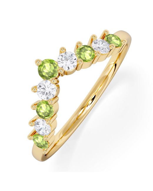 The Diamond Store Yellow Starlit Peridot And Lab Diamond Wishbone Ring