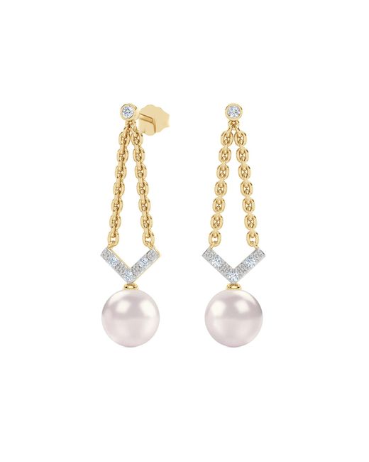 The Diamond Store Metallic Eden 7.5Mm Round Pearl And Lab Diamond Drop Earrings