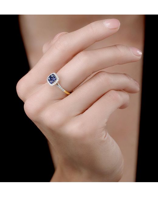 The Diamond Store Blue Sapphire And Diamond Halo Square Ring
