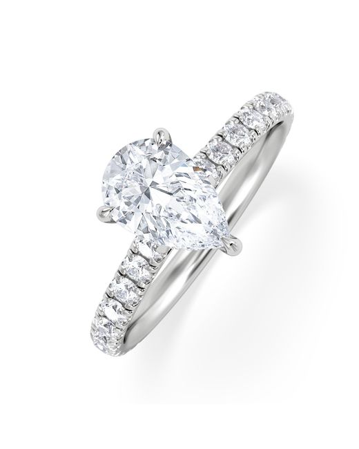 The Diamond Store White Amora Pear 1.47Ct Hidden Halo Lab Diamond Engagement Ring With Side Stones Set