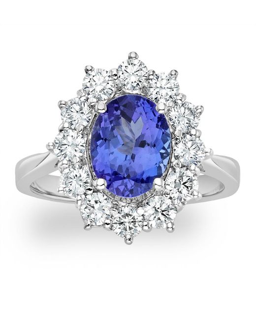 The Diamond Store Blue Tanzanite 1.7Ct And Diamond 1Ct Cluster Ring