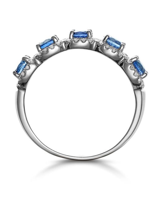 The Diamond Store Blue Sapphire And Diamond Halo 5 Stone Asteria Ring